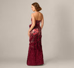 Strapless Floral Print Beaded Soutache Hem Gown In Mahogany 5