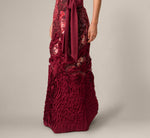 Strapless Floral Print Beaded Soutache Hem Gown In Mahogany 4