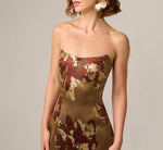 Strapless Cat Eye Metallic Floral Brocade Trumpet Gown In Brown Multi 3