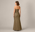 Strapless Stretch Jacquard Beaded Illusion Gown In Black Gold 5
