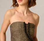 Strapless Stretch Jacquard Beaded Illusion Gown In Black Gold 3