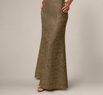Strapless Stretch Jacquard Beaded Illusion Gown In Black Gold 4