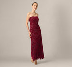 Strapless Lily Floral Velvet Lace Gown In Mahogany 2