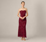 Strapless Lily Floral Velvet Lace Gown In Mahogany 1