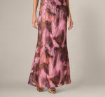 Short Sleeve Organza Jacquard Draped Plunge Gown In Berry Multi 4