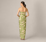 Strapless Draped Floral Jacquard Column Gown In Fern 5