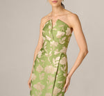 Strapless Draped Floral Jacquard Column Gown In Fern 3