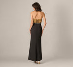 Strapless Feather Beaded Combo Gown In Black Gold 5