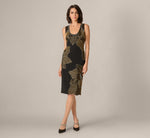 Floral Beaded Sheath Cocktail Dress In Black Gold 2