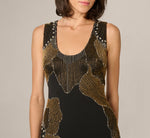 Floral Beaded Sheath Cocktail Dress In Black Gold 3