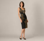 Floral Beaded Sheath Cocktail Dress In Black Gold 1