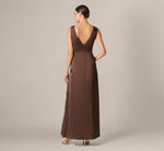 Floral Beaded Soutache Draped Satin Gown In Dark Mocha 5