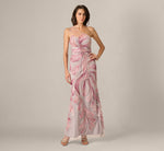 One Shoulder Soutache Petal Beaded Illusion Gown In Pink Multi 2