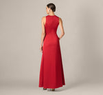 Asymmetrical Twist Knot Draped Satin Gown In Scarlet Spice 5