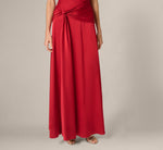 Asymmetrical Twist Knot Draped Satin Gown In Scarlet Spice 4