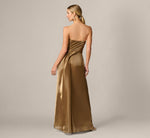 Strapless Liquid Organza Draped Gown In Gold 5