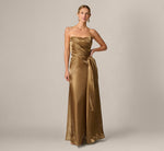 Strapless Liquid Organza Draped Gown In Gold 2