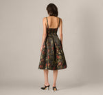 Floral Jacquard Sweetheart Tea Length Dress In Black Multi 5
