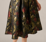 Floral Jacquard Sweetheart Tea Length Dress In Black Multi 4