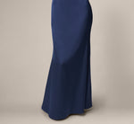 Short Sleeve Satin Beaded Detail Blouson Gown In Dark Navy 3