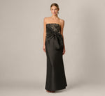 Strapless Mikado Beaded Detail  Draped Bow Gown In Black 2