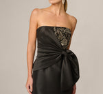 Strapless Mikado Beaded Detail  Draped Bow Gown In Black 3