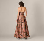 Notched Strapless Floral Jacquard Ballgown In Suntan 5