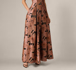 Notched Strapless Floral Jacquard Ballgown In Suntan 4