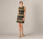 Plaid Beaded Fringe Cocktail Dress In Black Gold 2