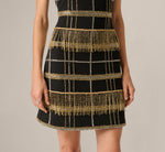 Plaid Beaded Fringe Cocktail Dress In Black Gold 4
