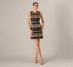 Plaid Beaded Fringe Cocktail Dress In Black Gold 1