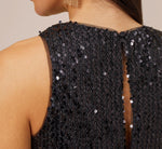 Sequined Trapeze Halter Dress With Feather Trim In Black 4
