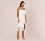 Crepe Popover Midi Dress With Fringe Trim In Ivory 2