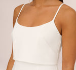 Crepe Popover Midi Dress With Fringe Trim In Ivory 3