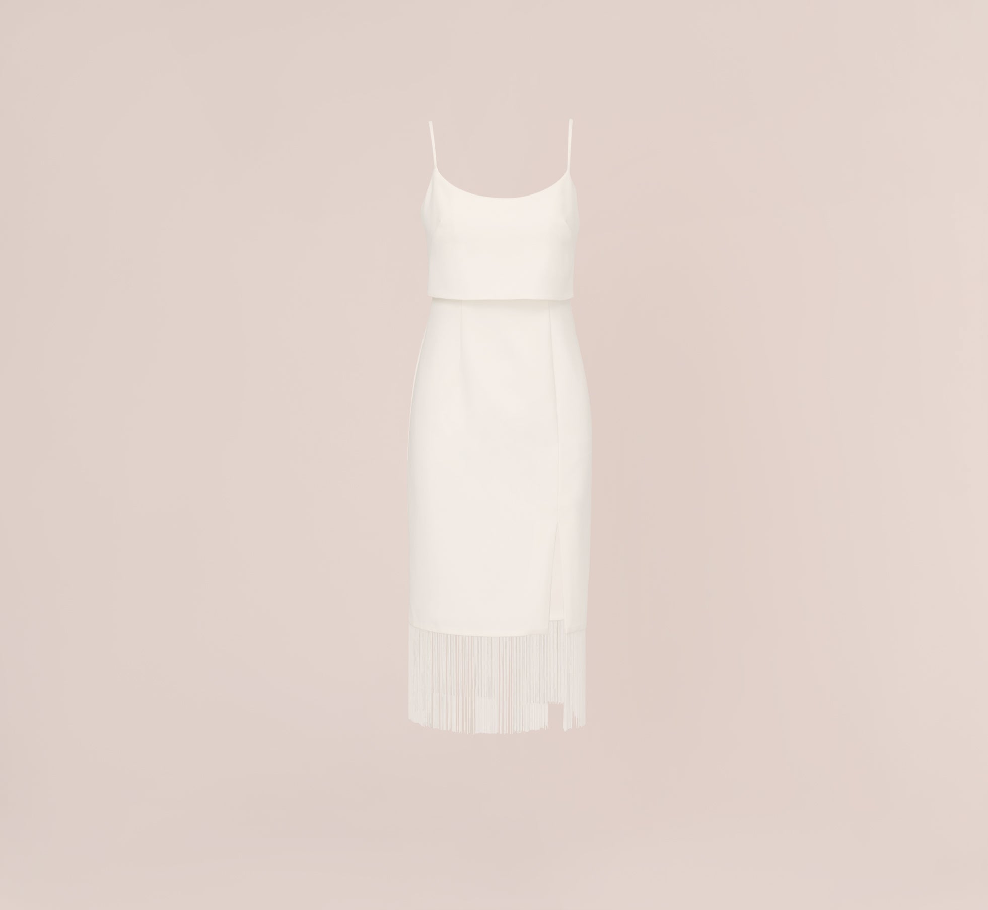 White Crepe Popover Midi Dress With Fringe Trim - Adrianna Papell White Crepe Popover Midi Dress With Fringe Trim - Adrianna Papell