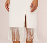 Crepe Popover Midi Dress With Fringe Trim In Ivory 4