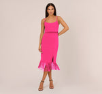 Crepe Popover Midi Dress With Fringe Trim In Lipstick 2