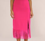 Crepe Popover Midi Dress With Fringe Trim In Lipstick 4