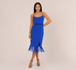 Crepe Popover Midi Dress With Fringe Trim In Royal Sapphire 2