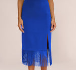 Crepe Popover Midi Dress With Fringe Trim In Royal Sapphire 4