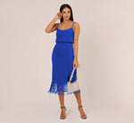 Crepe Popover Midi Dress With Fringe Trim In Royal Sapphire 1