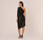 One Shoulder Satin Midi Dress With Three-Quarter Sleeve In Black 5