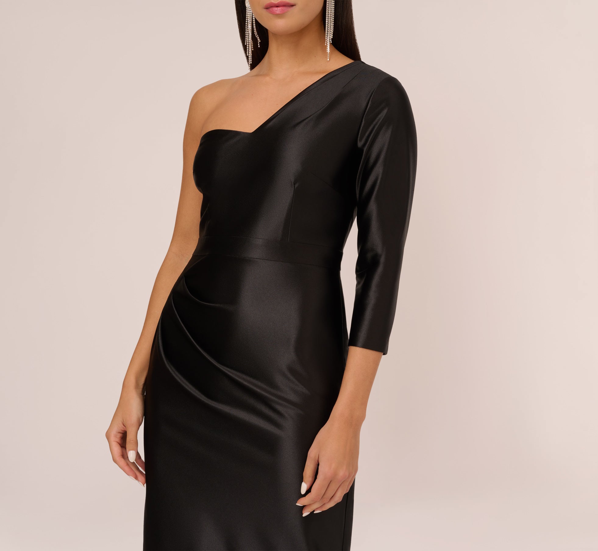 1 sleeve black dress One Shoulder Ruched Detail T-Shirt Dress In Black