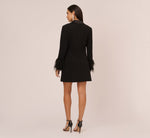 Knit Crepe Long Sleeve Blazer Dress With Feather Trim In Black 5