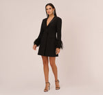 Knit Crepe Long Sleeve Blazer Dress With Feather Trim In Black 7