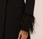 Knit Crepe Long Sleeve Blazer Dress With Feather Trim In Black 4