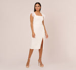 Knit Crepe Midi Dress With Feather Shoulder Accents In Ivory 2
