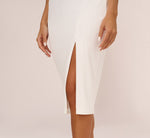 Knit Crepe Midi Dress With Feather Shoulder Accents In Ivory 3