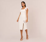 Knit Crepe Midi Dress With Feather Shoulder Accents In Ivory 1