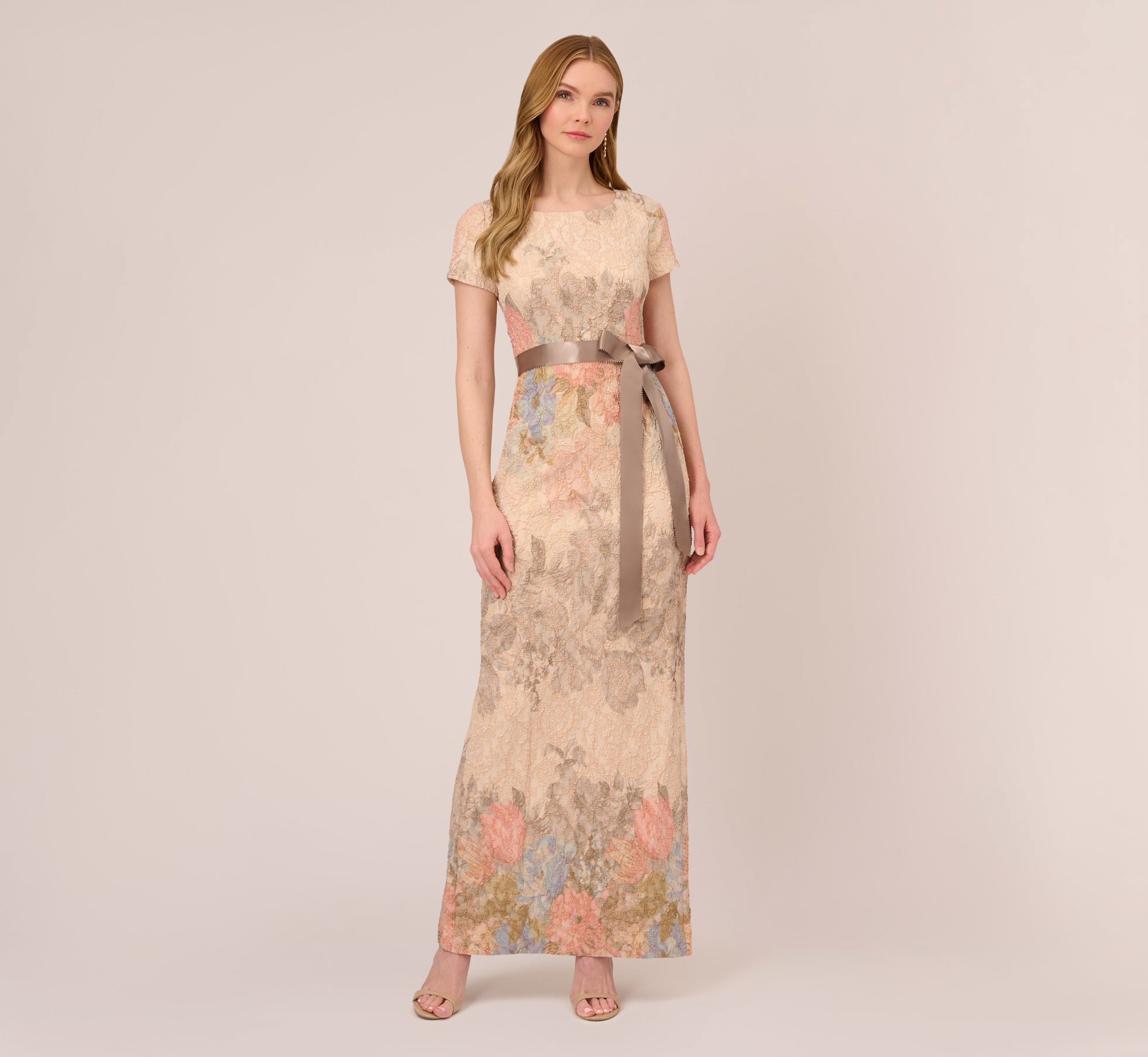 Floral Matelasse Gown In Blush Multi | Adrianna Papell
